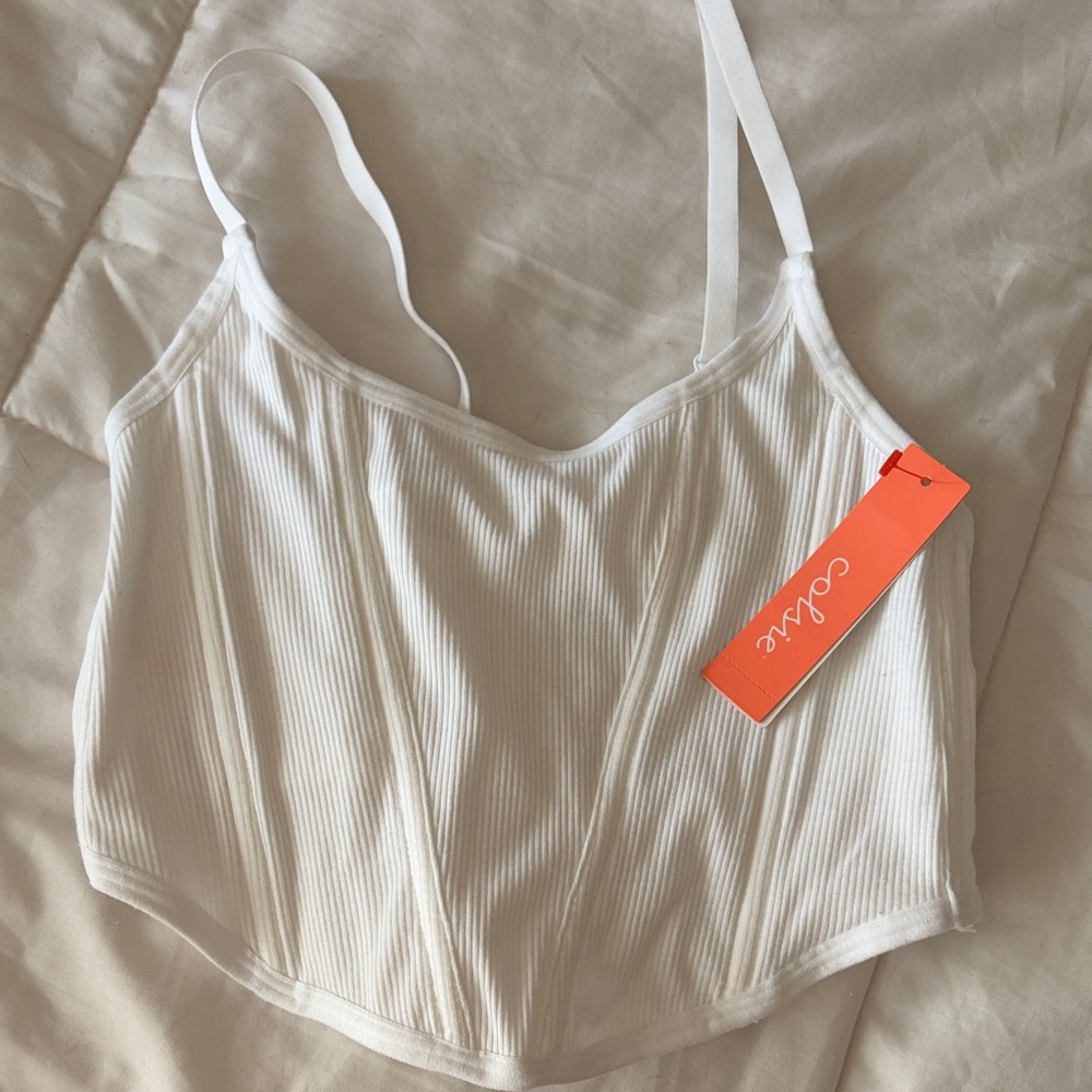 Colsie White Ribbed Corset Cami Crop Top